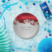 Elegantes Red & Silver Florid Wedding Design Pappteller (Party)