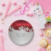 Elegantes Red & Silver Florid Wedding Design Pappteller (Party)