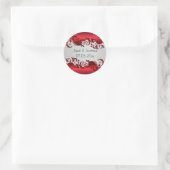 Elegantes Red & Silver Florid Wedding Design Runder Aufkleber (Tasche)