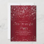 Elegantes Red Silver Glitzer Silvester Party Einladung (Vorderseite)