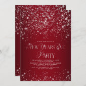 Elegantes Red Silver Glitzer Silvester Party Einladung (Vorne/Hinten)