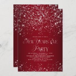 Elegantes Red Silver Glitzer Silvester Party Einladung