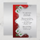 Elegantes Red Silver Green Holly Weihnachts-Party Einladung (Vorne/Hinten)