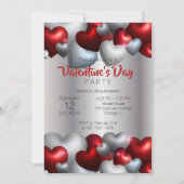 Elegantes Red Silver Hearts Valentine's Day Party Einladung (Vorderseite)