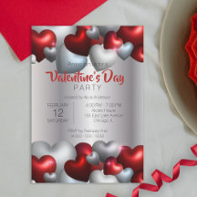 Elegantes Red Silver Hearts Valentine's Day Party
