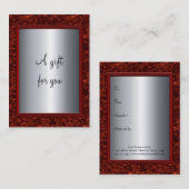 Elegantes Red & Silver Weihnachtsgeschenk-Zertifik Rabattkarte (Vorne/Hinten)