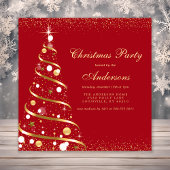 Elegantes Red Sparkle Christmas Tree Party Einladung