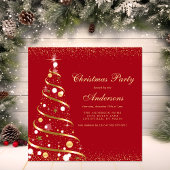Elegantes Red Sparkle Christmas Tree Party Einladung
