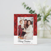 Elegantes Red Tartan Frohe Weihnachtsfamilie Foto Postkarte (Stehend Vorderseite)
