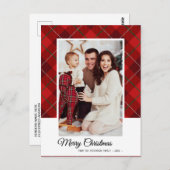 Elegantes Red Tartan Frohe Weihnachtsfamilie Foto Postkarte (Vorne/Hinten)