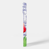Elegantes Red Tulips Spring Floral Blue Monogram Case-Mate iPhone Hülle (Rückseite / Links)