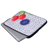 Elegantes Red Tulips Spring Floral Blue Monogram Laptopschutzhülle (Vorne Knopf)