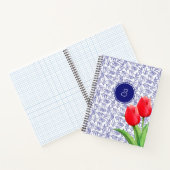 Elegantes Red Tulips Spring Floral Blue Monogram Notizblock (Innenseite)