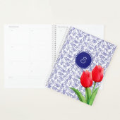 Elegantes Red Tulips Spring Floral Blue Monogram Planer (Anzeige)