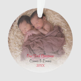 Elegantes Red Twin Foto Baby First Christmas Ornament