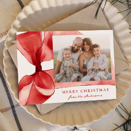 Elegantes Red Watercolor Bow 2 Foto Feiertagskarte