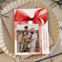 Elegantes Red Watercolor Bow 3 Foto Feiertagskarte