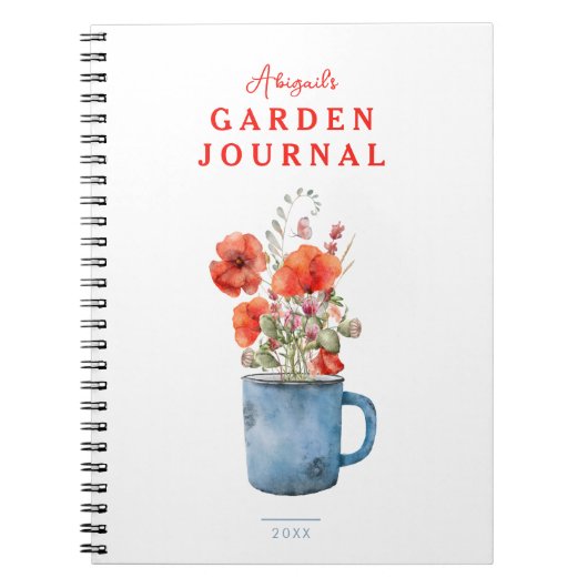 Elegantes Red Watercolor Poppiess Garden Journal Notizblock (Vorderseite)