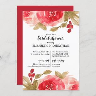 Elegantes Red Watercolor Rose Brautparty Einladung