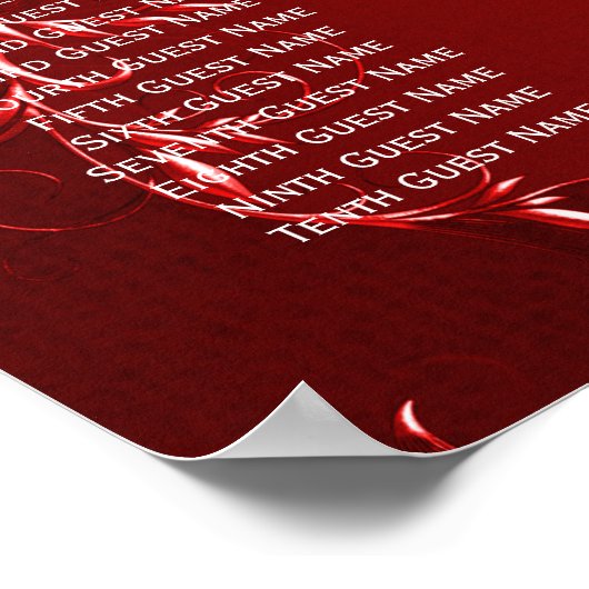 Elegantes Red Wedding Reception Seating Chart Poster (Ecke)