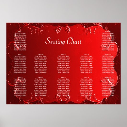 Elegantes Red Wedding Reception Seating Chart Poster (Vorne)