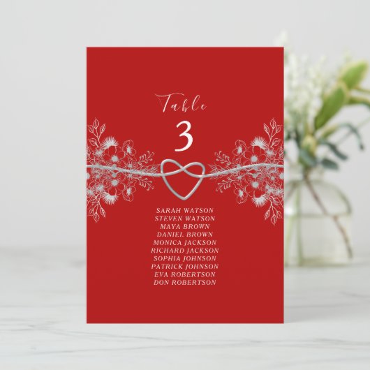 Elegantes Red Wedding Seating Chart (Stehend Vorderseite)