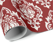 Elegantes Red White Damask Muster Luxus Geschenkpapier (Rolleneckpunkt)
