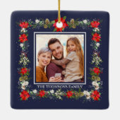 Elegantes Red White Flora Foto Keramikornament (Rückseite)