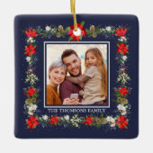 Elegantes Red White Flora Foto Keramikornament (Vorderseite)