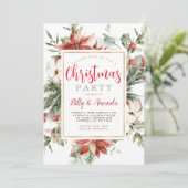 Elegantes Red White Floral Mistletoe Weihnachtsfes Einladung (Stehend Vorderseite)