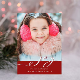Elegantes Red & White Joy Script-Foto Feiertagskarte