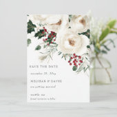 Elegantes Red White Winter Weihnachtsfest Foto Save The Date (Stehend Vorderseite)