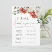 Elegantes Red Winter Brautparty Skattegories Game Einladung (Stehend Vorderseite)