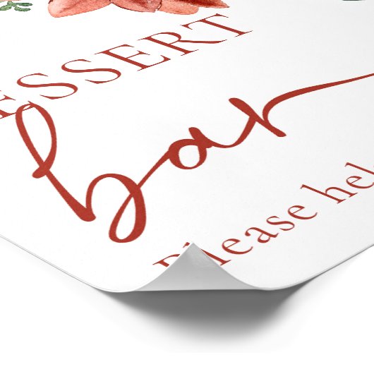 Elegantes Red Winter Christmas Dessert Bar Sign Poster (Ecke)