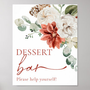 Elegantes Red Winter Christmas Dessert Bar Sign Poster