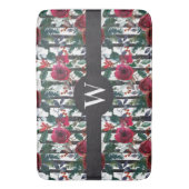 Elegantes Red Winter Rose Black Stripe Muster Badematte (Vorderseite Vertikal)