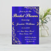 Elegantes Regal Golden Royal Blue Brautparty Einladung (Stehend Vorderseite)