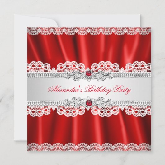 Elegantes Regal Red Pearl Diamond Lace Party Einladung (Vorderseite)