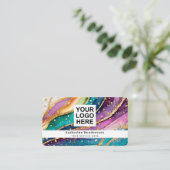 Elegantes Regenbogen-Achat-Gold-Glitter & QR-Code- Visitenkarte (Stehend Vorderseite)