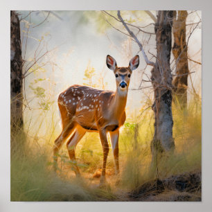 Elegantes Reh im Wald Naturdesign Poster