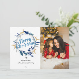 Elegantes Reindeer Floral Christmas Wreath Foto Ho Feiertagskarte