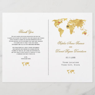 Elegantes Reise Gold Weltkarte Hochzeitsprogramm