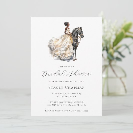 Elegantes Reittier Brautparty Einladung (Stehend Vorderseite)