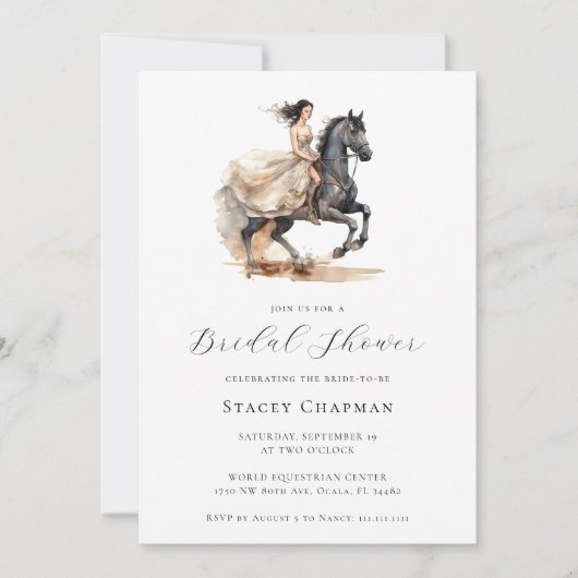 Elegantes Reittier Brautparty Einladung (Vorderseite)