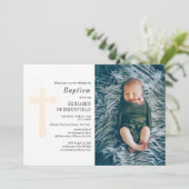 Elegantes religiöses Baby Foto Taufe Einladung (Stehend Vorderseite)