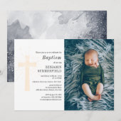 Elegantes religiöses Baby Foto Taufe Einladung (Vorne/Hinten)