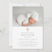 Elegantes religiöses Cross Boy Baptism Foto Einladung (Vorderseite)