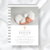 Elegantes religiöses Cross Boy Baptism Foto Einladung