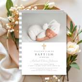 Elegantes religiöses Cross Boy Baptism Foto Einladung