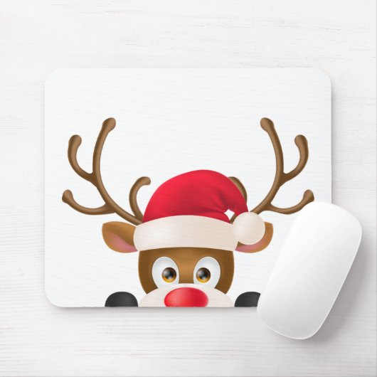 Elegantes Ren mit Weihnachtsmannmütze | Mousepad (Mit Mouse)